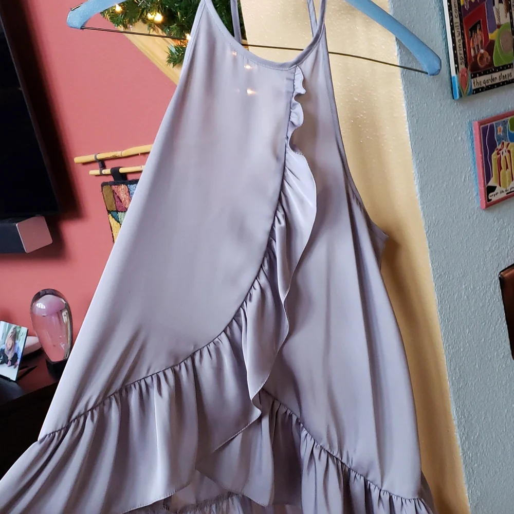 ASOS brand silvery lilac satiny halter ruffle blouse size 8 - Picture 9 of 14